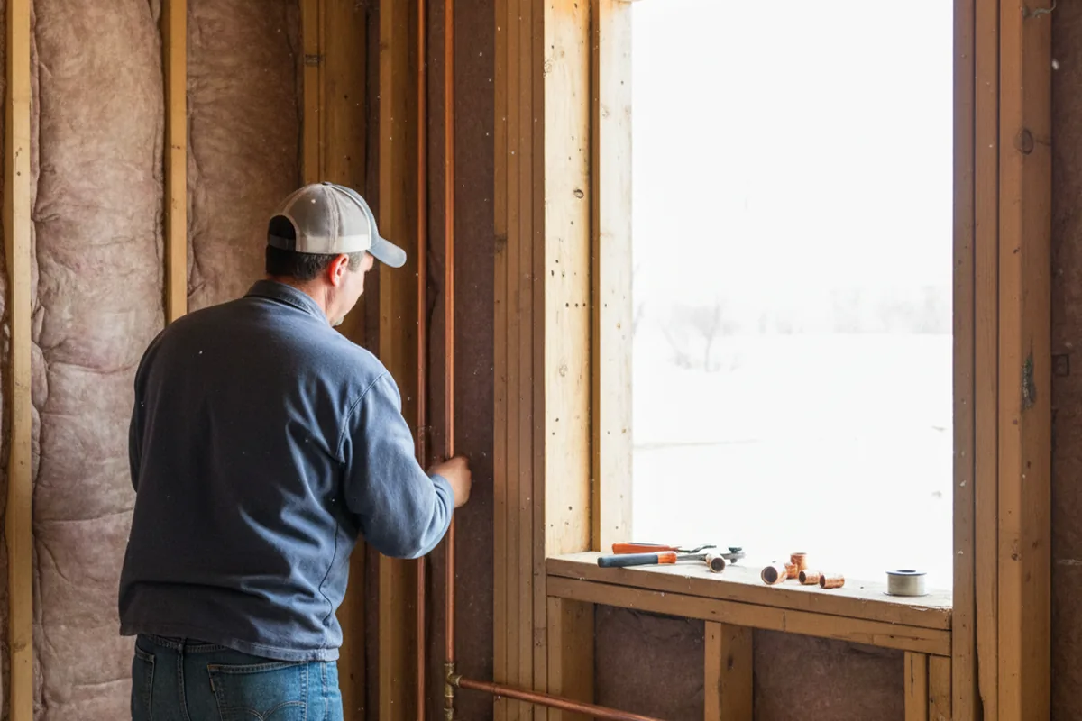 Licensed plumber running new copper supply lines in a Wauconda home
